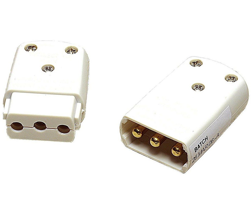 Flex Connector Separable 3 Pin 10A Slimline Nylon White Lampfix